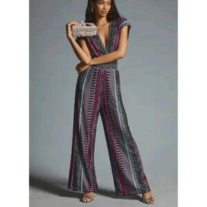 Cecilia Prado Anthro Brazil New Striped Deep-V Jumpsuit Multi Boho Chic Knit M